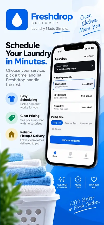 FreshDrop customer app — schedule a laundry pickup