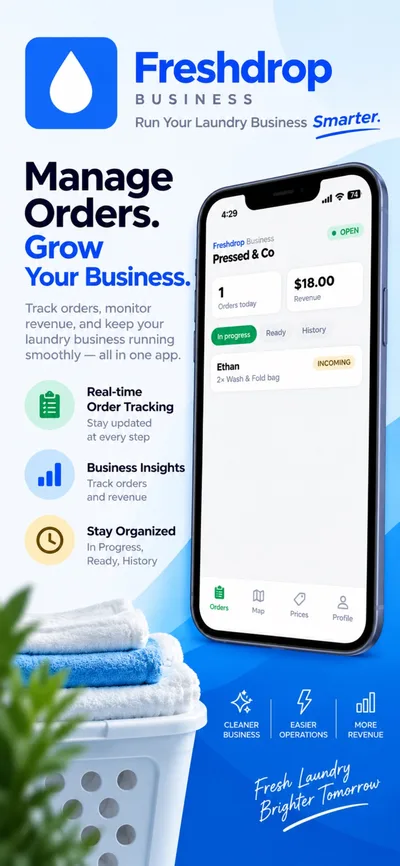 FreshDrop business app — manage orders