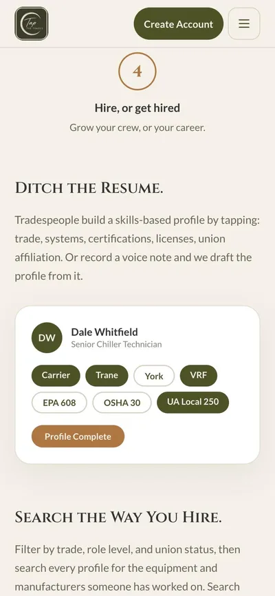 Tap the Trades — a tradesperson’s skills profile